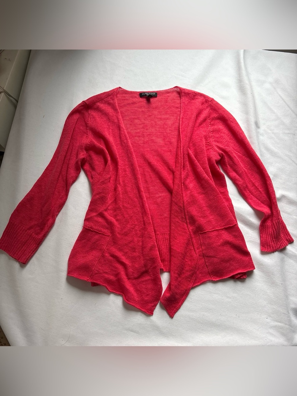 Eileen Fisher Petite 100% Linen Draped Open Front Cardigan